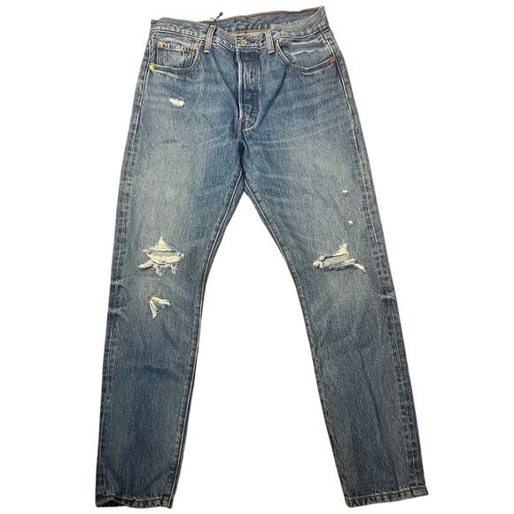 Levi's 501 No Stretch Cotton Distressed Button Fly Skinny Jeans Size 29 x 30 - Picture 1 of 7